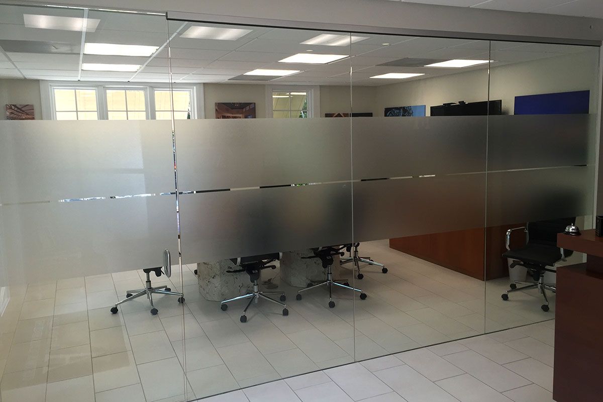 Office Partition with frosted glass bands